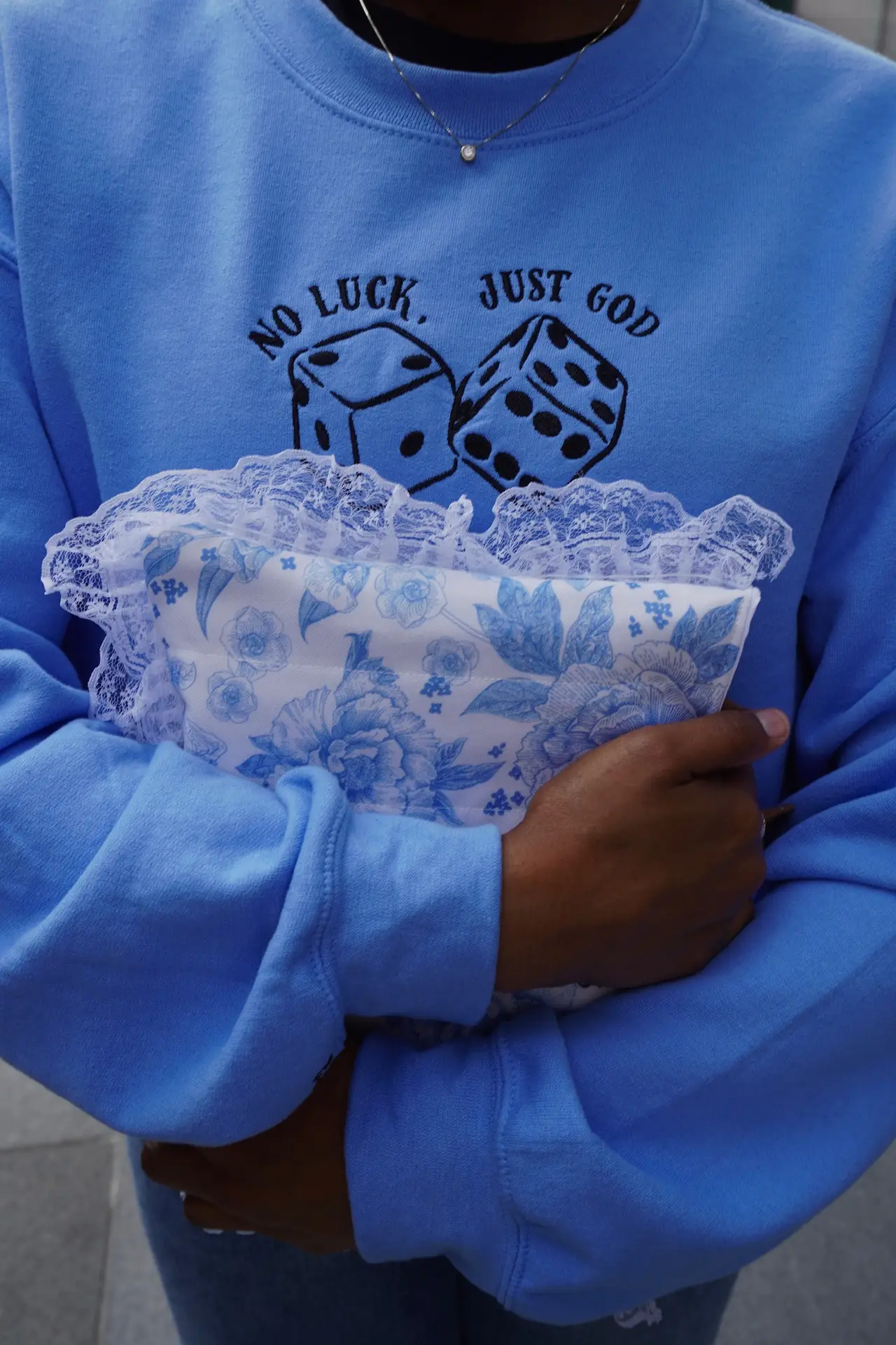 Bible Sleeve – Blue Floral with Lace & Bow - Image 2